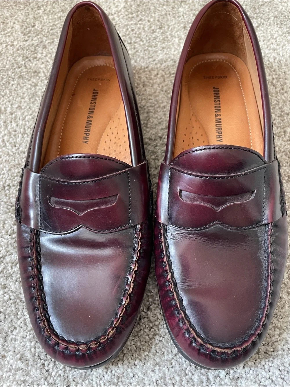 Johnston & Murphy Men’s Burgundy Leather Penny Loafers Sz 7.5 slip on